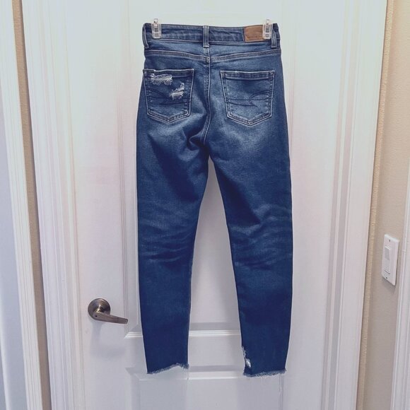 American Eagle Mom Jean-Stretch-Distressed-Skinny/Ankle Denim-Size 00-Blue/White - Picture 10 of 16